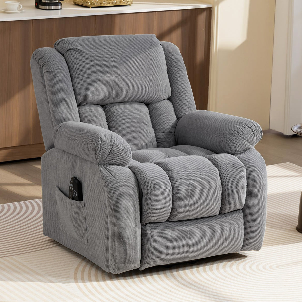 Fauteuil releveur électrique massage et chauffage avec repose-pied, dossier inclinable, télécommande et poche latérale