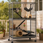 Cage pour rongeurs Multifonction 4 Plateformes 3 rampes 4 Portes dim. 80L x 52l x 128H cm acier Gris argenté Noir