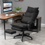 Fauteuil de bureau massant, chaise de bureau, chaise ergonomique avec hauteur réglable, dossier inclinable, repose-pied intégré et télécommande filaire, pivotant à 360°, toile de lin noir