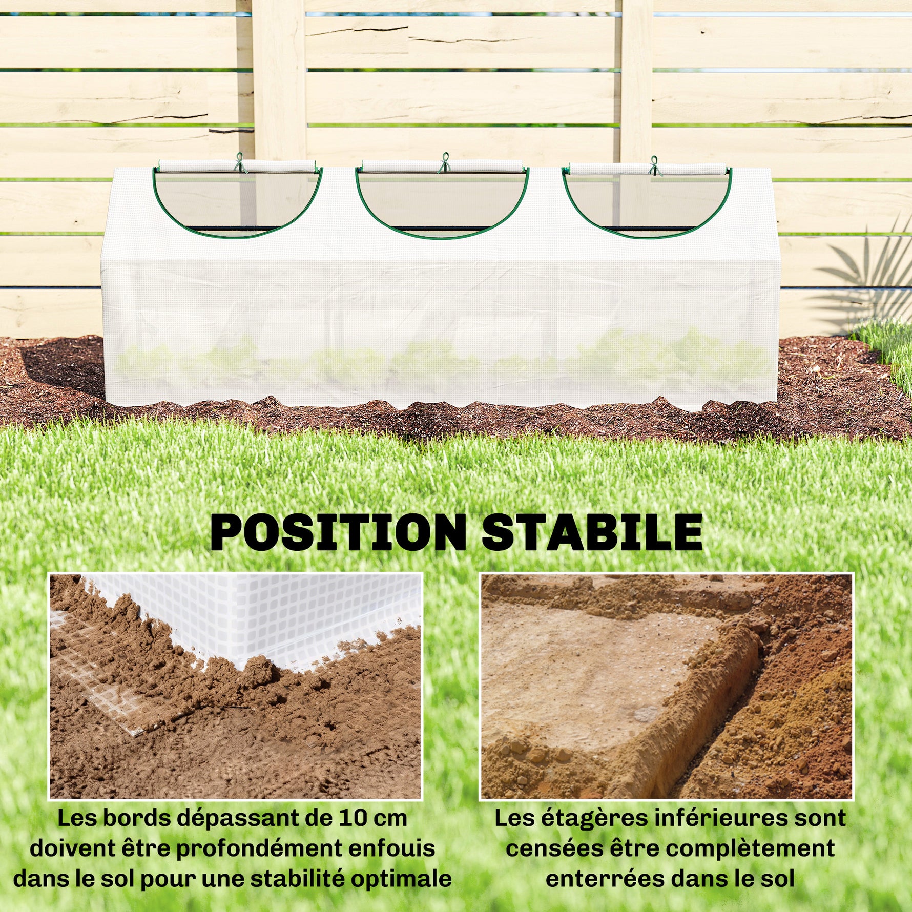 Serre de jardin mini serre 3 fenêtres enroulables couverture en PE haute densité 140 g/m² 180 x 60 x 60 cm blanc