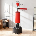 Sac de frappe sur pieds punching ball brunier 3 en 1 avec ballon de vitesse bras flexible rotatif hauteur réglable revêtement synthétique base HDPE dim. 88L x 48l x 155-205H cm noir rouge