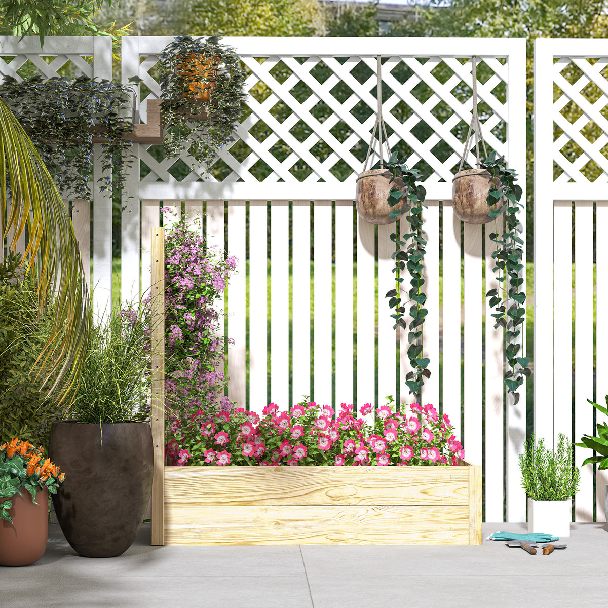 Jardinière avec treillis bac à fleurs jardinière de jardin dim. 115L x 60l x 110H cm effet bois naturel