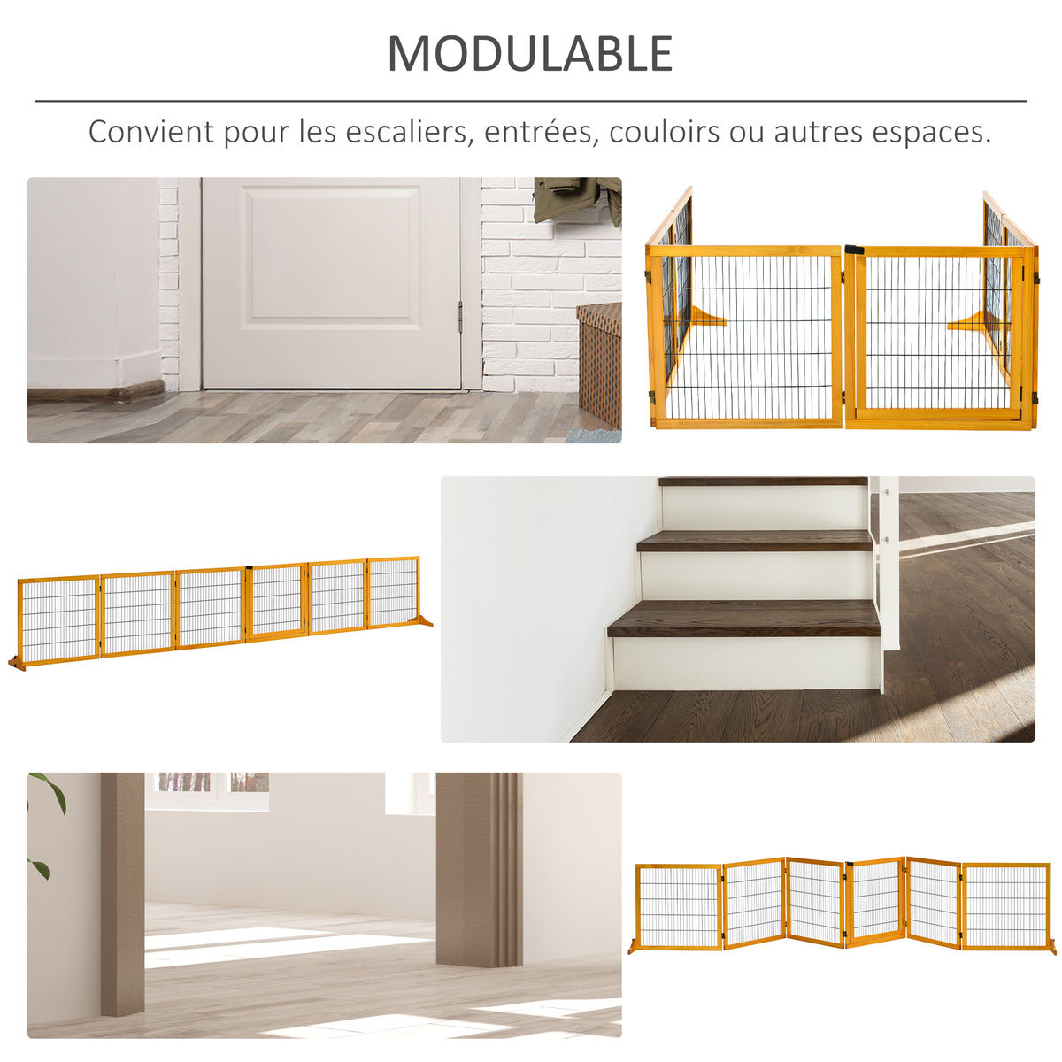 Barrière de sécurité pour chien barrière pliable à 6 panneaux avec pieds amovibles 432 x 36 x 70 cm jaune