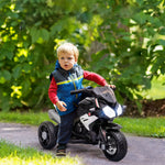 Elektro-Motorrad für Kinder, 3 Räder, 6 V, Elektroauto für Kinder mit Licht- und Soundeffekten, Geschwindigkeit 3 km/h, für 3 bis 5 Jahre, belastbar bis 25 kg, Schwarz und Weiß