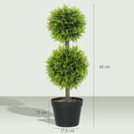 Lot de 2 plantes artificielles décoratives, boules de buis artificiel 60 cm avec pot, plastique, vert