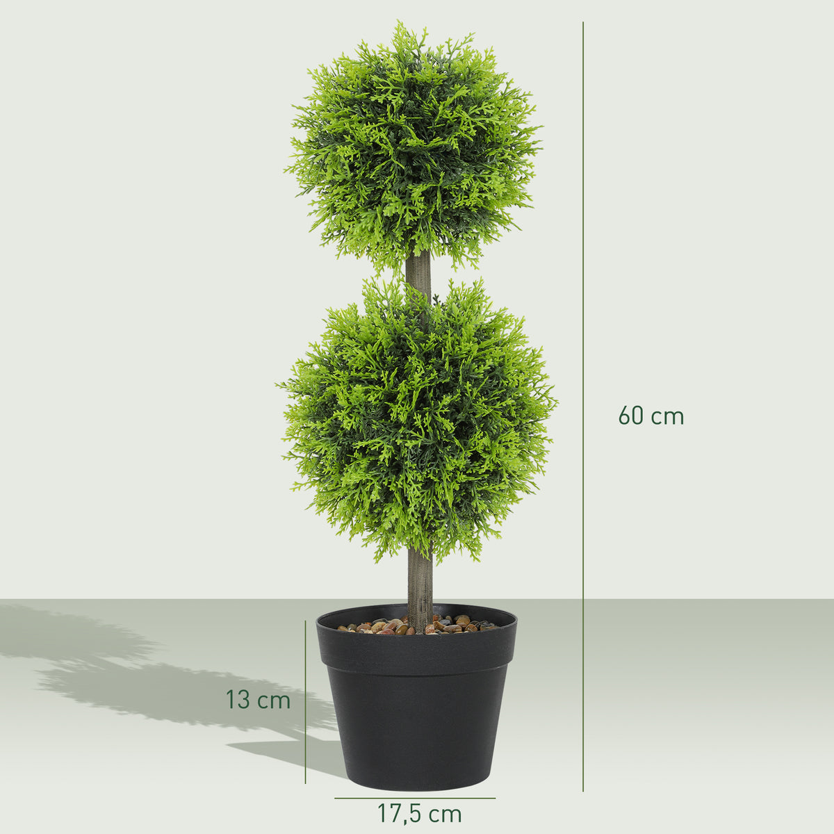Lot de 2 plantes artificielles décoratives, boules de buis artificiel 60 cm avec pot, plastique, vert
