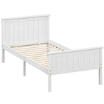 Cadre de lit 90 x 200 cm, lit simple en bois massif avec sommier à lattes tête et pied inclus, assemblage facile, blanc