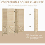 Paravent intérieur en bois 4 panneaux séparateur de pièce pliable panneau perforé 152 x 1,7 x 144,5 cm bois naturel
