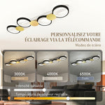 Plafonnier LED 38W, luminaire plafonnier 4 lumières à montage affleurant, télécommande, 100 x 31 x 7 cm, doré et noir