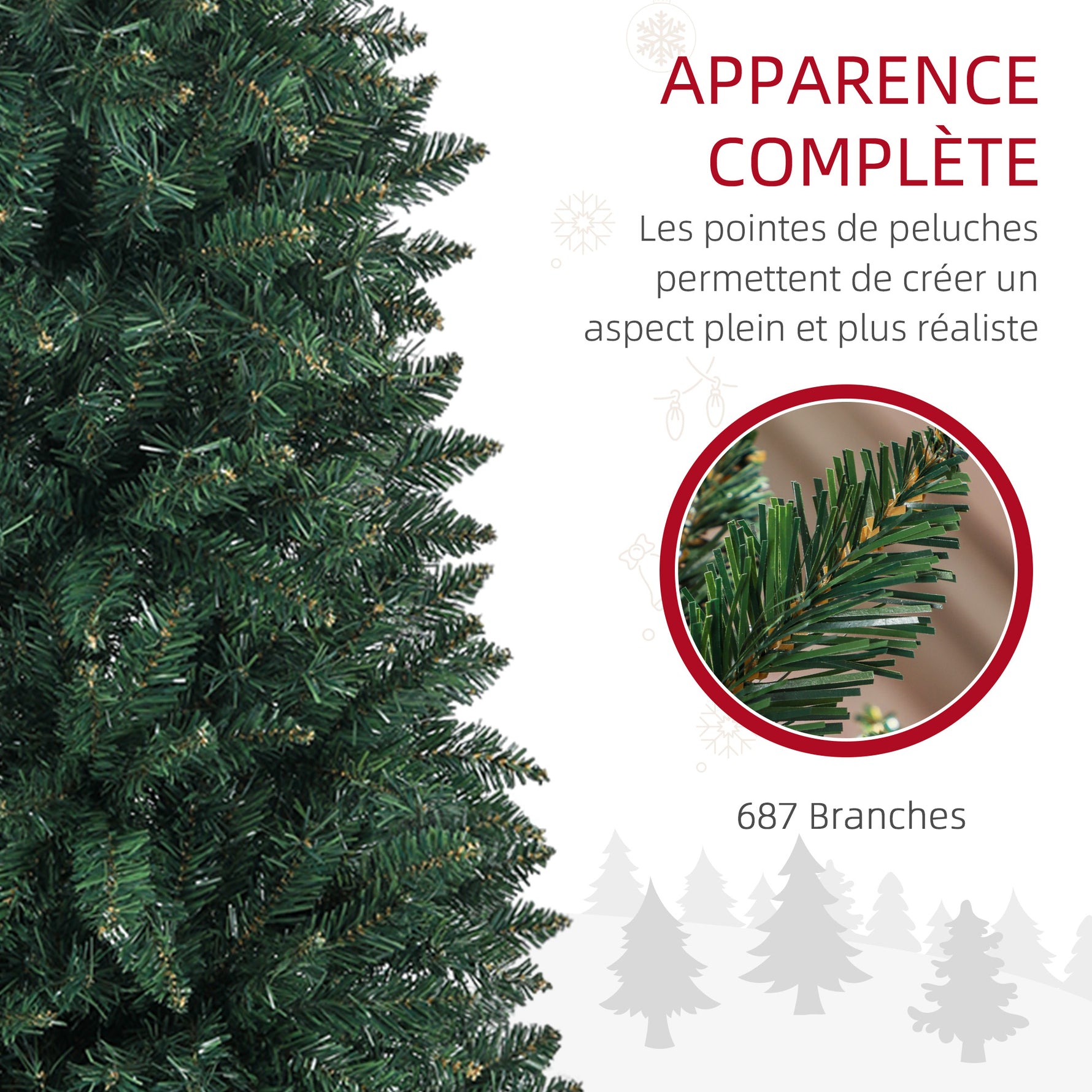 Sapin de Noël Artificiel 210 cm Arbre de Noël Slim avec support en acier pliable, 687 branches épines Vert