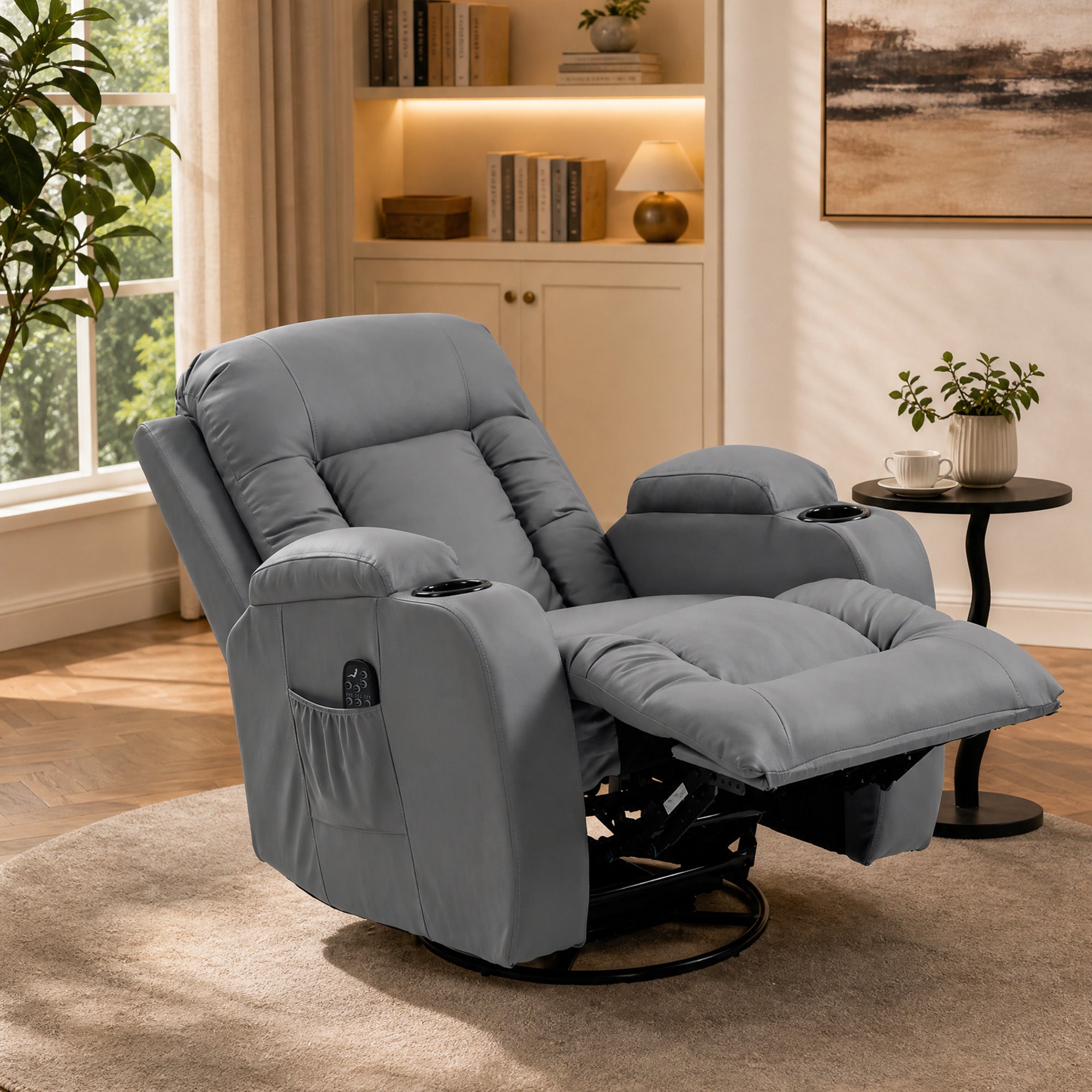 Fauteuil Inclinable de Massage et Chauffage, Fauteuil de Relaxation, Dossier Réglable, Pivotant, 82x99x103cm, Gris Clair