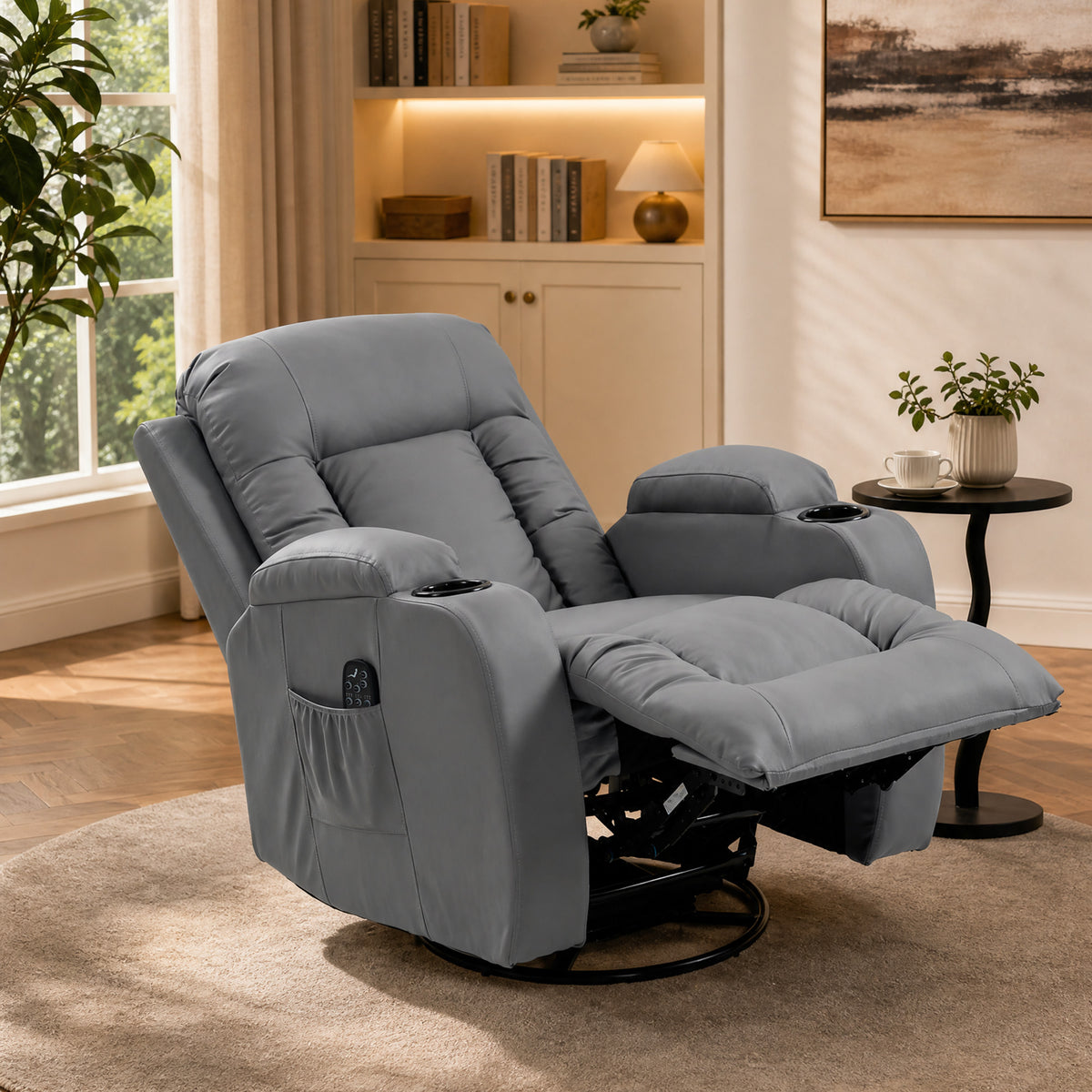 Fauteuil Inclinable de Massage et Chauffage, Fauteuil de Relaxation, Dossier Réglable, Pivotant, 82x99x103cm, Gris Clair