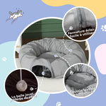 Tunnel pour chat intérieur rond tunnel avec lit et coussin, pliable, avec trous pour balles et judas, Ø 90 x 27 cm gris