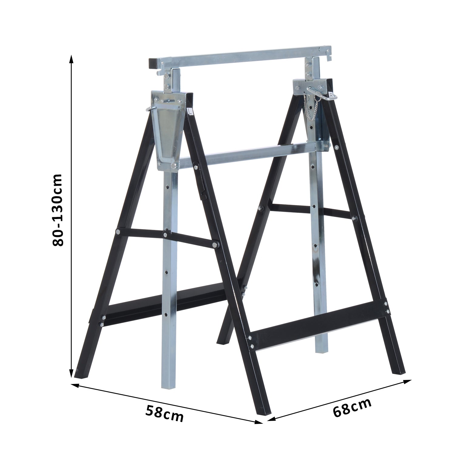 Lot de 2 tréteaux pliables télescopiques hauteur réglable 80-130 cm noir