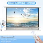 Écran de projection motorisé 120 pouces, 16:9 4K HD, fixation mural ou plafond avec télécommande, 293,5L x 8l x 176H cm