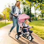 6-in-1 mitwachsendes Baby-Dreirad, faltbares Kinder-Dreirad, Schiebestange, umkehrbarer Sitz, 112x50x104cm, Pink