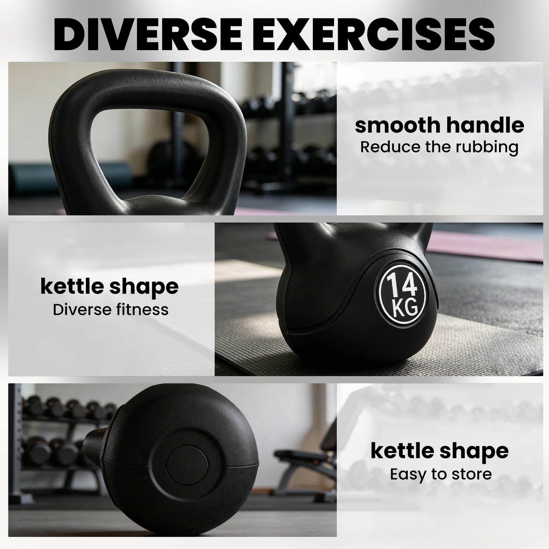 Kettlebell 14 kg, haltère avec poignée ergonomique, haltère à boule, musculation, entraînement, 27 x 21 x 31 cm noir