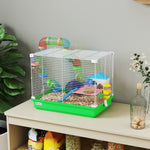 Cage à hamster rongeur 2 niveaux avec tunnel, biberon eau, roue, maisonnette, échelles 46 x 30 x 37 cm vert