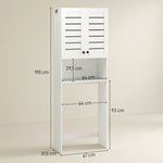 Meuble WC dessus de toilette/machine à laver avec placard à porte double, portes à persiennes, 67x31,5x190cm, blanc