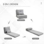 Chauffeuse canapé-lit convertible fauteuil 1 place avec 1 coussin avec dossier réglable, gris clair