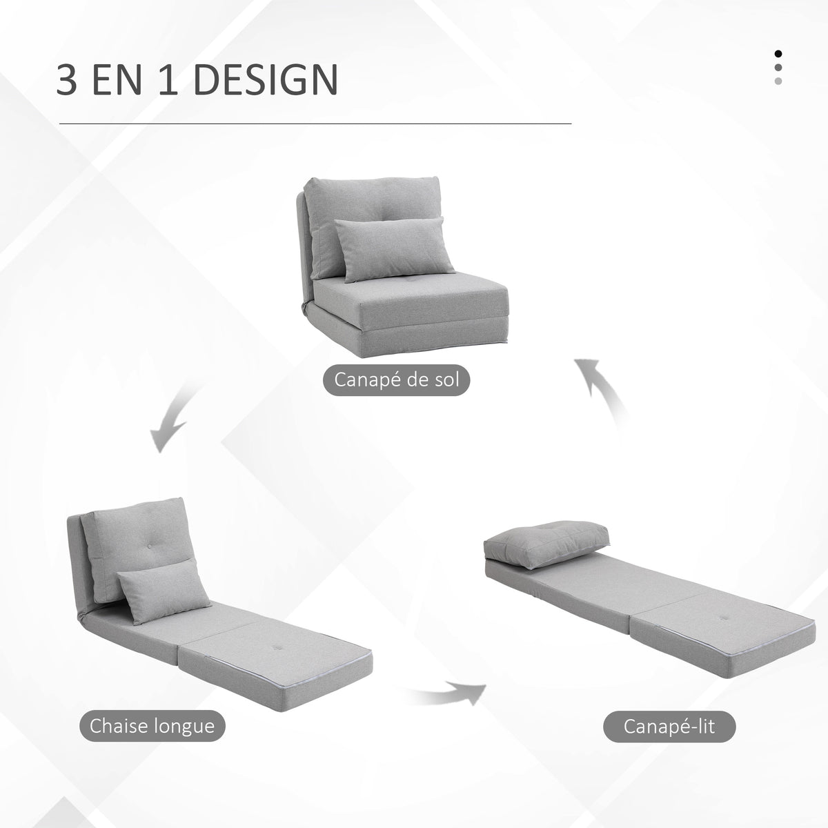 Chauffeuse canapé-lit convertible fauteuil 1 place avec 1 coussin avec dossier réglable, gris clair
