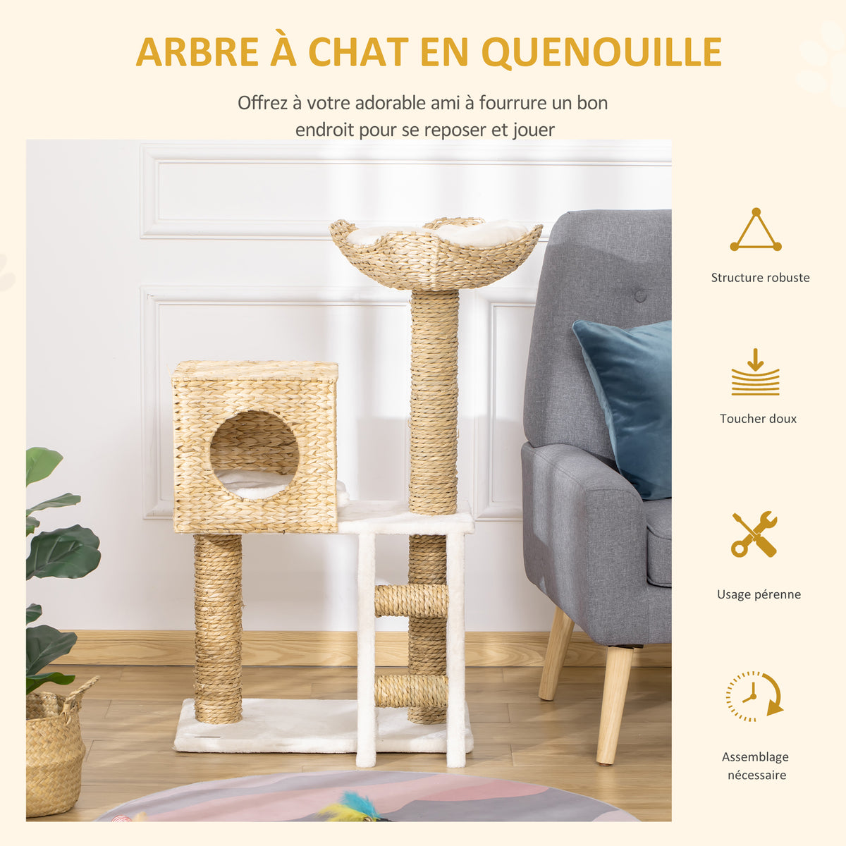 Krabpaal krabmeubel voor katten hoogte 100,5 cm met kussens en ladder activiteitencentrum sisalpalen