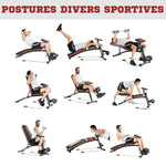 Banc de musculation pliable inclinable, banc réglable pour le développé couché, le curl biceps, la musculation du dos et des abdominaux, avec extenseur des jambes, acier, noir rouge