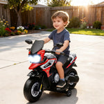 Elektrisches Kinder-Motorrad 6 V, Elektroauto für Kinder mit Stützrädern, Musik, Lichteffekten, Rot