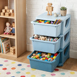 Organisateur de jouets pour enfants avec tiroirs à 3 niveaux, boîtes de rangement en plastique, 37 x 37 x 56,5 cm, bleu