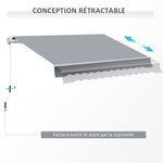 Store banne manuel rétractable 395 x 245 cm store exterieur terrasse avec manivelle, angle réglable 45°-85°