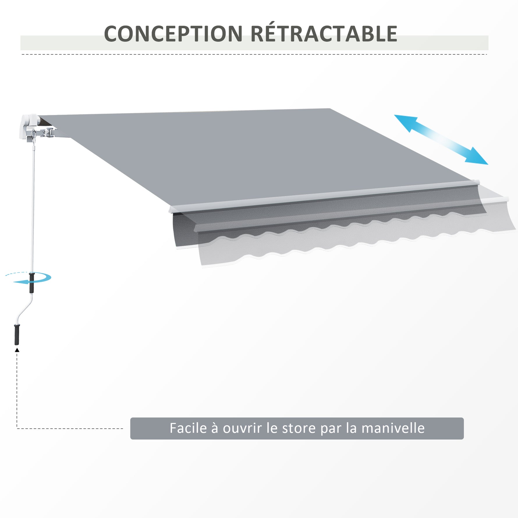 Store banne manuel rétractable 395 x 245 cm store exterieur terrasse avec manivelle, angle réglable 45°-85°