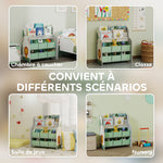 Meuble rangement enfant, rangement jouet enfant, 6 tiroirs en tissu et étagère à deux niveaux, 63x30x71cm, vert