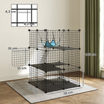 Gabbia per gatti da interno Recinto per gatti modulabile 3 porte Amaca Scaletta per piccoli animali domestici 70x70x105cm Nero