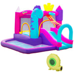 Château Gonflable avec Toboggan, Trampoline, Aire de Jeux Piscine et Panier Jusqu'à 3 Enfants +3 Ans gonfleur et Sac de Transport Souffleur 350W inclus dim. 300L x 270l x 200H cm Multicolore