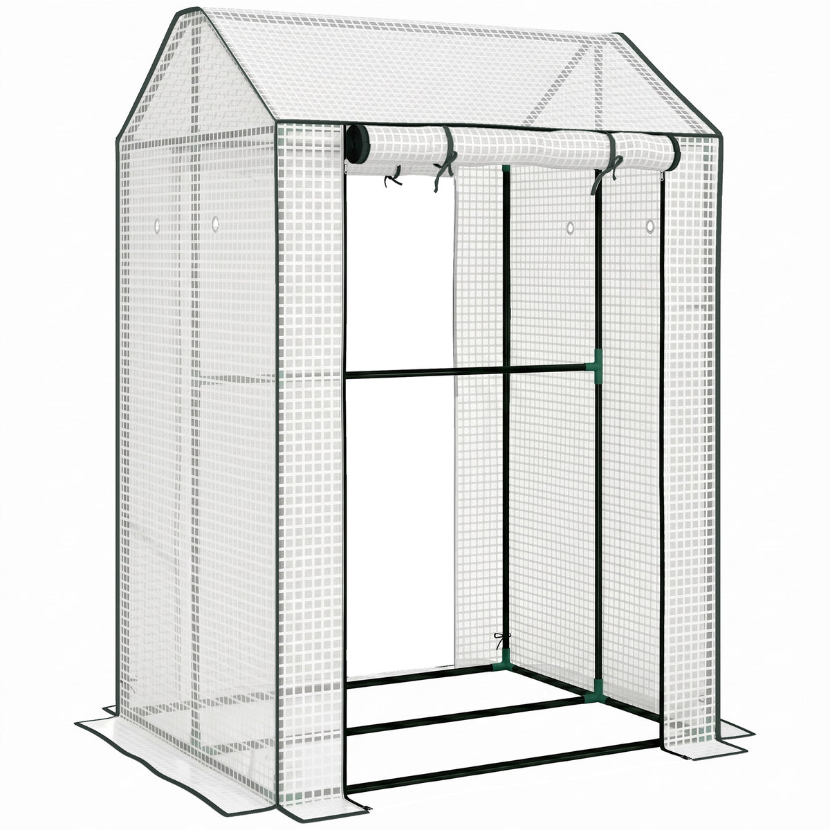 Serre de jardin avec 2 espaces et 2 portes enroulables - 0,8 m² Serre à tomates dim. 1L x 0,8l x 1,5H m, Acier et PE