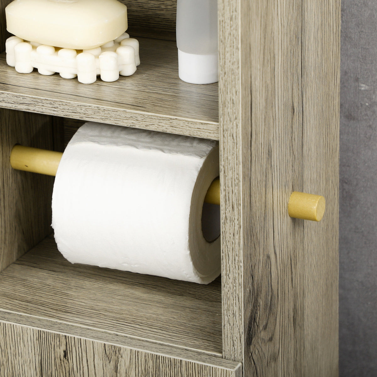Meuble bas de salle de bain 1 étagère supérieure ouverte 2 compartiments et 1 placard 23 x 18 x 100 cm gris