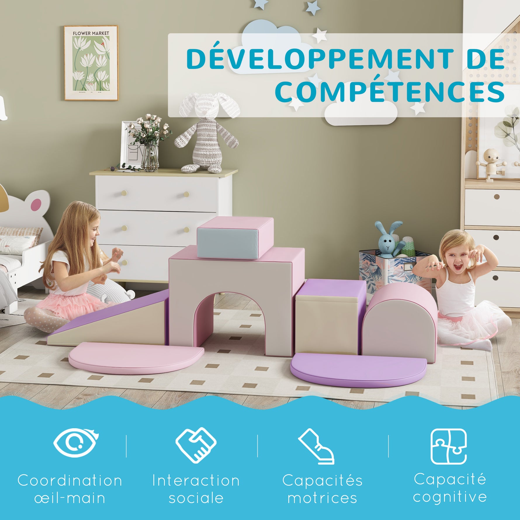 7PCS Module motricité bébé parcours motricité bébé en mousse EPE pour enfants d'âge préscolaire, multicolore