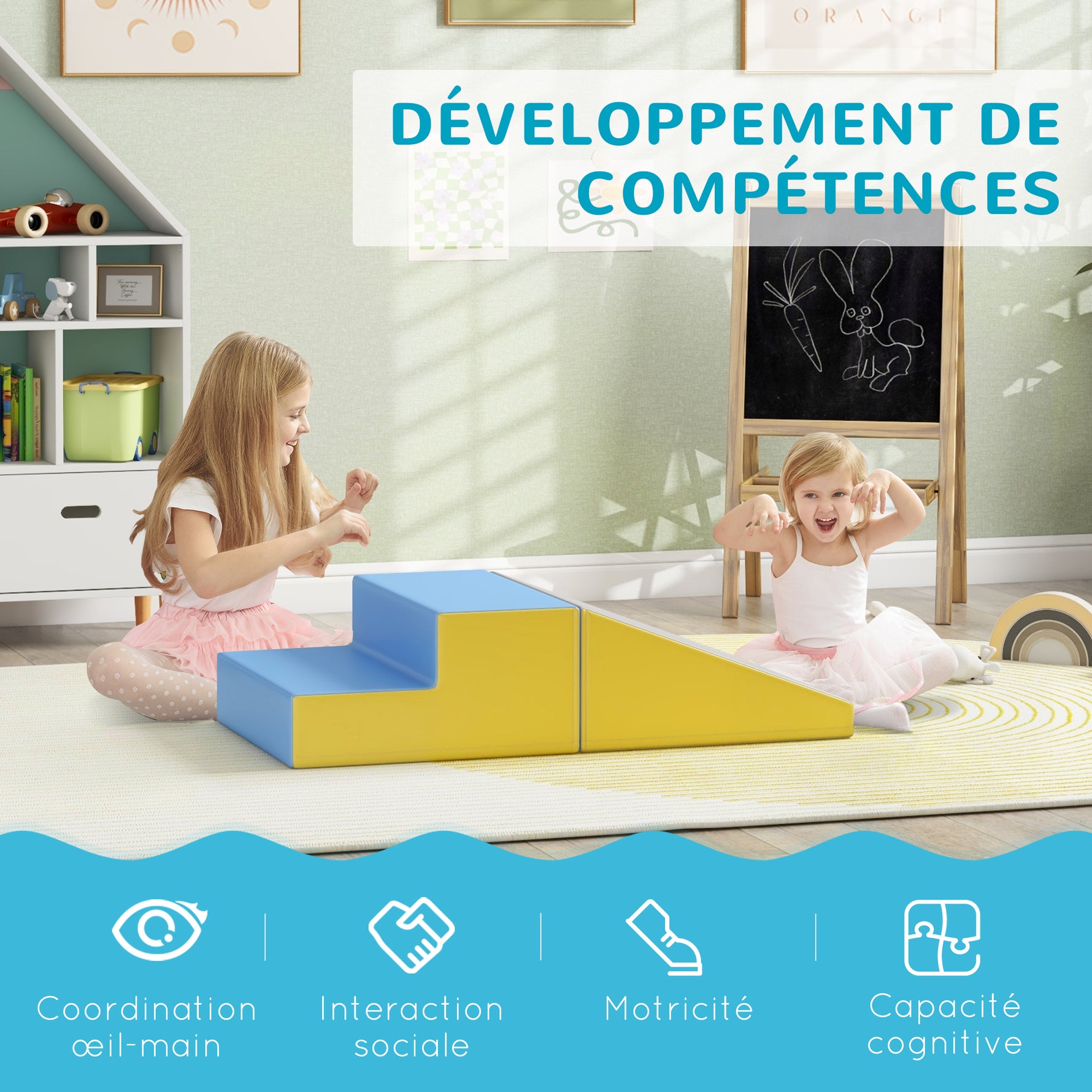 Parcours motricité bébé jouets d'escalade modulable 2 briques géantes en mousse 50 x 50 x 25 cm multicolore