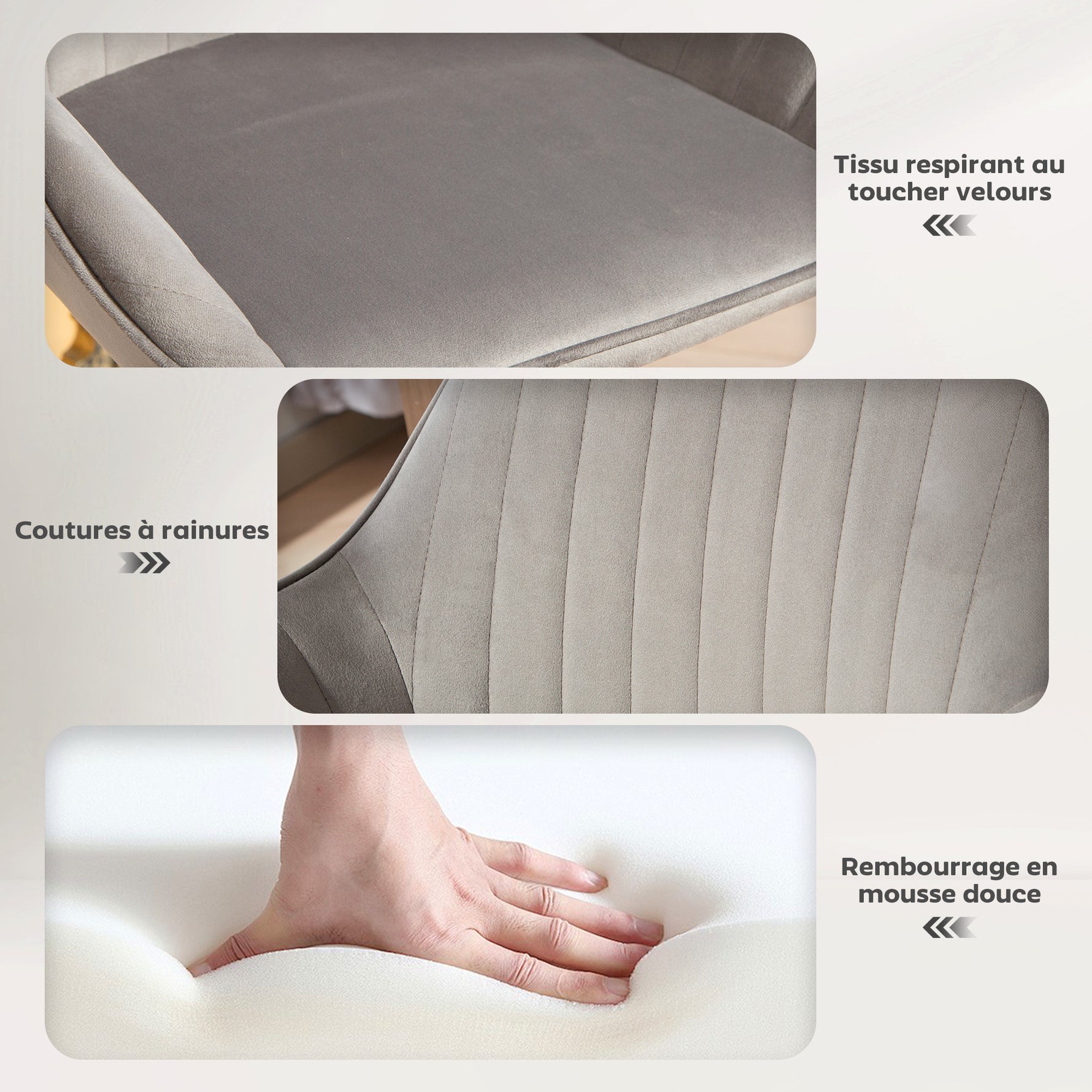 Lot de 2 tabourets de bar, chaises de bar en velours avec dossier, repose-pieds, hauteur réglable et pivotante gris