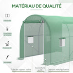 Serre de Jardin Tunnel Surface Sol 6 m² 3L x 2l x 2,10H m châssis Tubulaire renforcé Porte zippée 4 fenêtres enroulables cadre en métal Vert