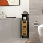 Meuble de salle de bain avec support papier toilette barre amovible 3 Niveaux + Sortie Papier, 78H cm, Bambou noir