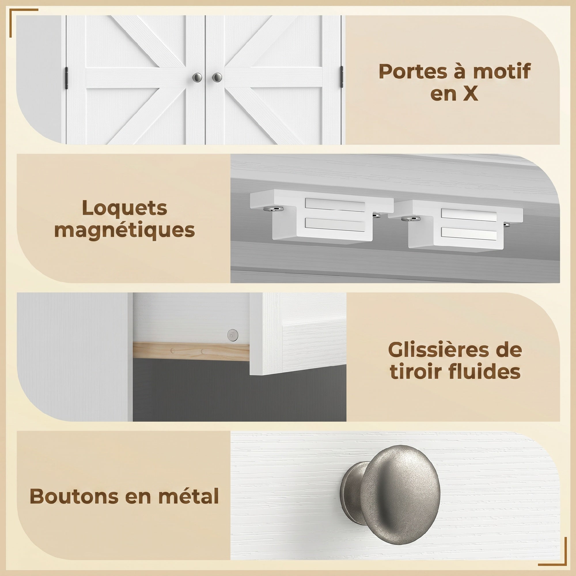Aparador alto de cocina, armario de cocina con 2 puertas, 2 cajones, 6 botelleros, estantes ajustables, 80x39,5x184,5 cm, blanco