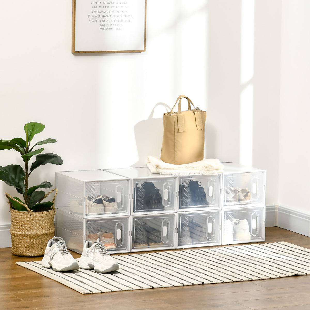 Lot de 8 boites cubes rangement à chaussures modulable avec portes transparentes - 25 x 35 x 19 cm