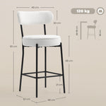 Lot de 2 tabourets de bar en tissu bouclette, chaises de bar avec dossier courbé, repose-pieds, 49x52x95cm, crème
