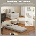 Chauffeuse canapé-lit convertible fauteuil 1 place avec 1 coussin déhoussable, tissu beige