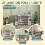 Meuble rangement enfant, étagère de rangement pour jouets enfants avec 8 bacs amovibles, 140 x 30 x 90 cm, blanc