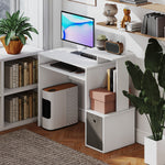 Bureau Informatique multimédia étagères Tablette Clavier Panier Gris Panneaux Particules Blanc