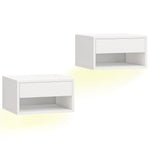 Lot de 2 tables de chevet suspendues avec éclairage LED RGB contrôle par application, étagère, tiroir, 37x32x21cm, blanc
