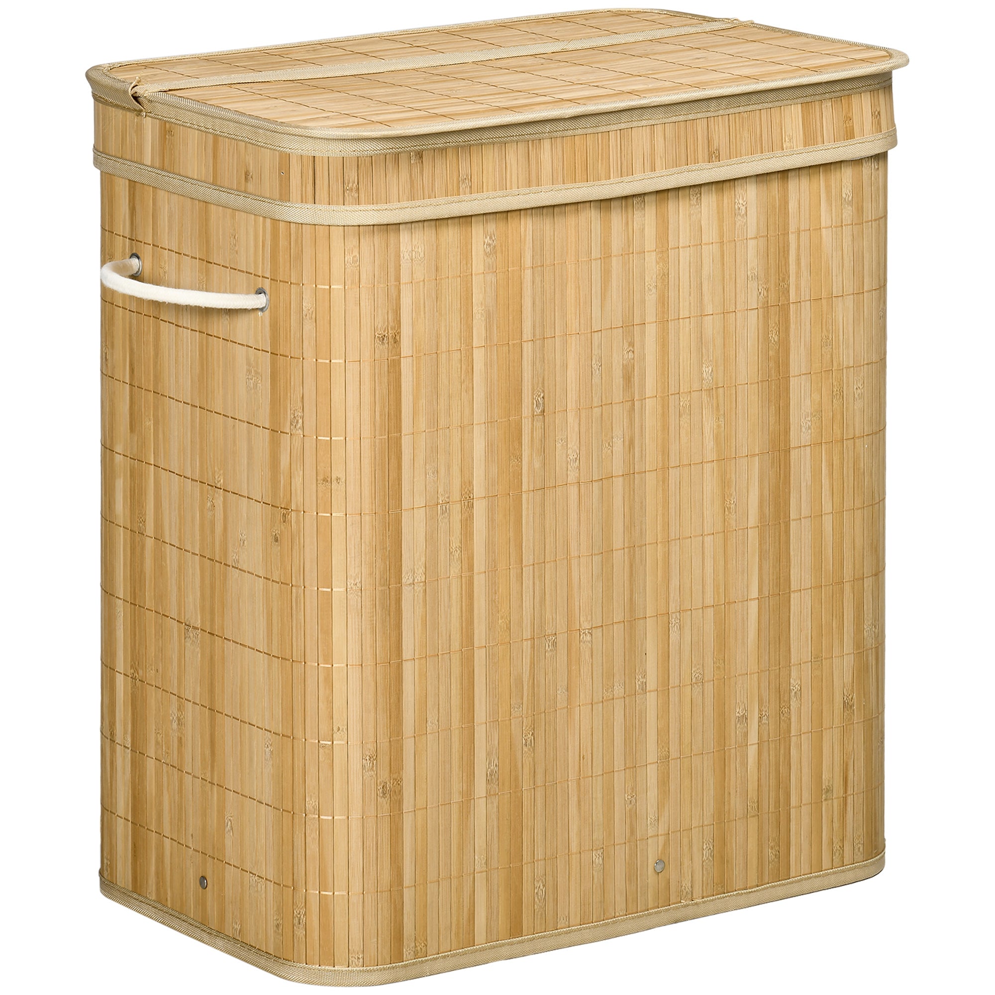 Panier à linge en bambou avec couvercle et poignées capacité 90 litres avec 2 sections et un sac amovible en tissu - 54,2 x 35,2 x 59,5 cm