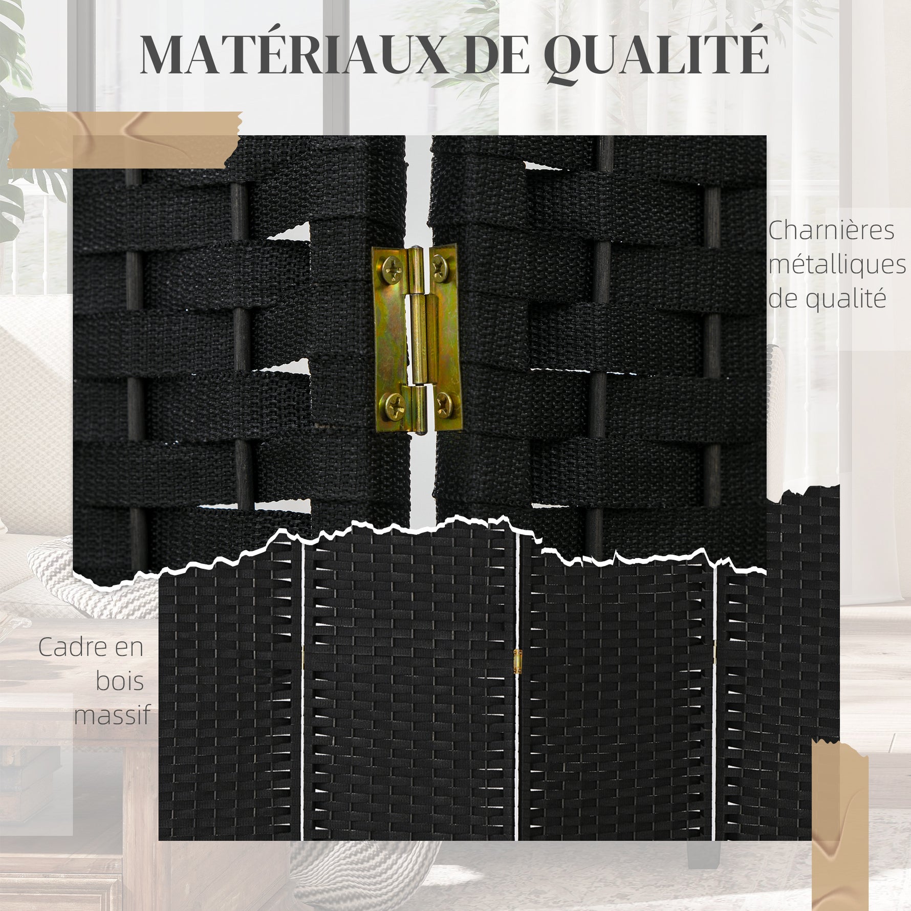 Paravent interieur en bois 6 panneaux 240 x 170 cm séparateur de pièce pliable pour salon, chambre à coucher, naturel